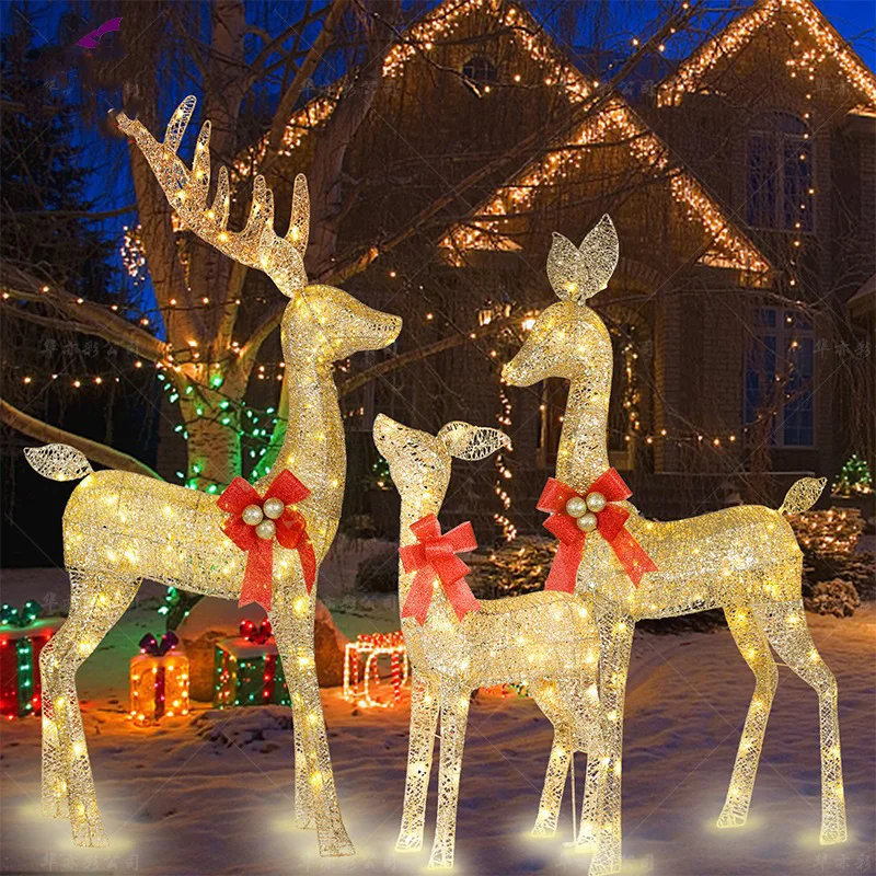 3pcs Large Lighted Reindeer Christmas Decoration Outdoor Deer Family Set LED Lights Fawn Set For Outdoor Yard Christmas