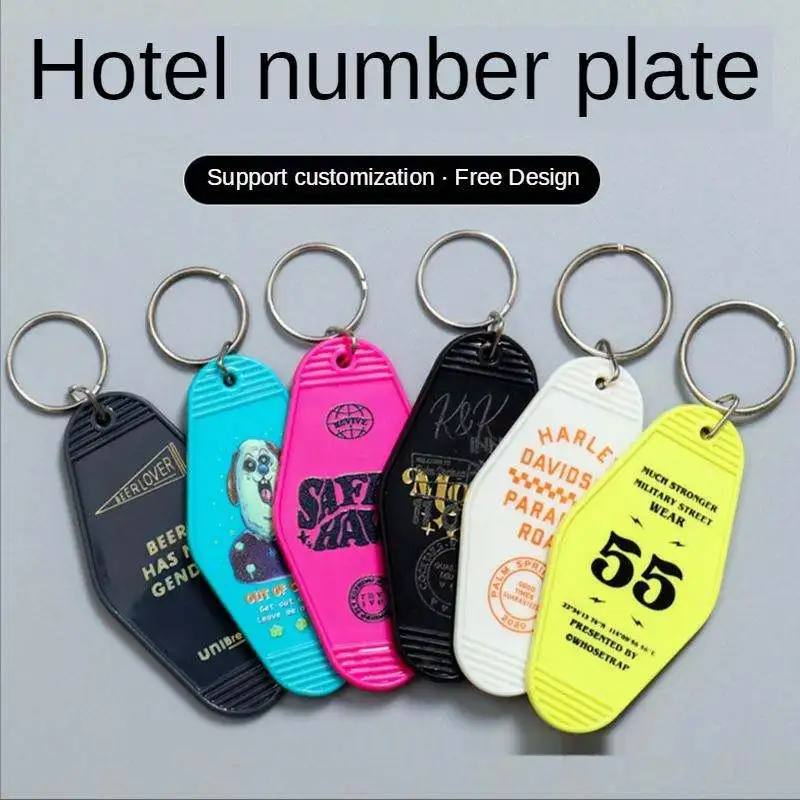 Blank Motel UV Printing Plastic Hot Stamp Key Chains Glitter Acrylic Motel Keychain Custom Design keyring Hotel Keychains