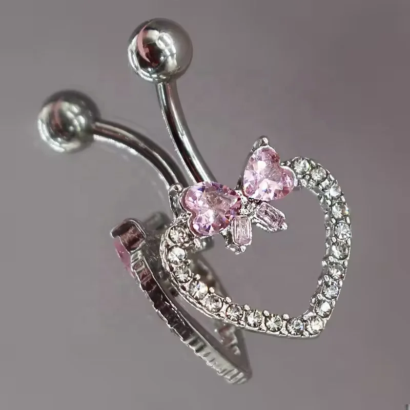 Getta wholesale 316L stainless steel navel ring cute heart butterfly belly button bars piercing jewelry bulk
