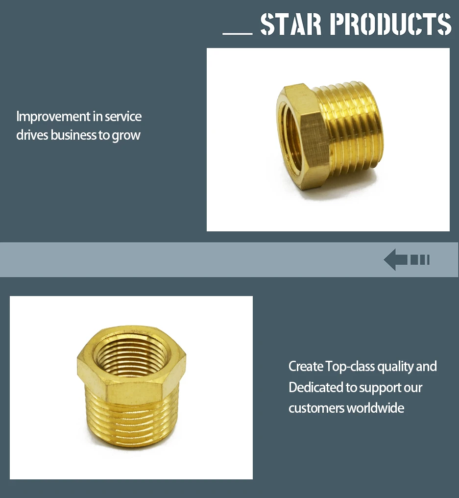 Metal Transition Fittings BSPP BSPT NPT Nut Brass Pneumatic Connection Hexagon Bushing