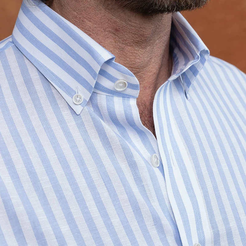 Custom Formal Cotton Linen Long Sleeve Striped Dress Shirt for Men