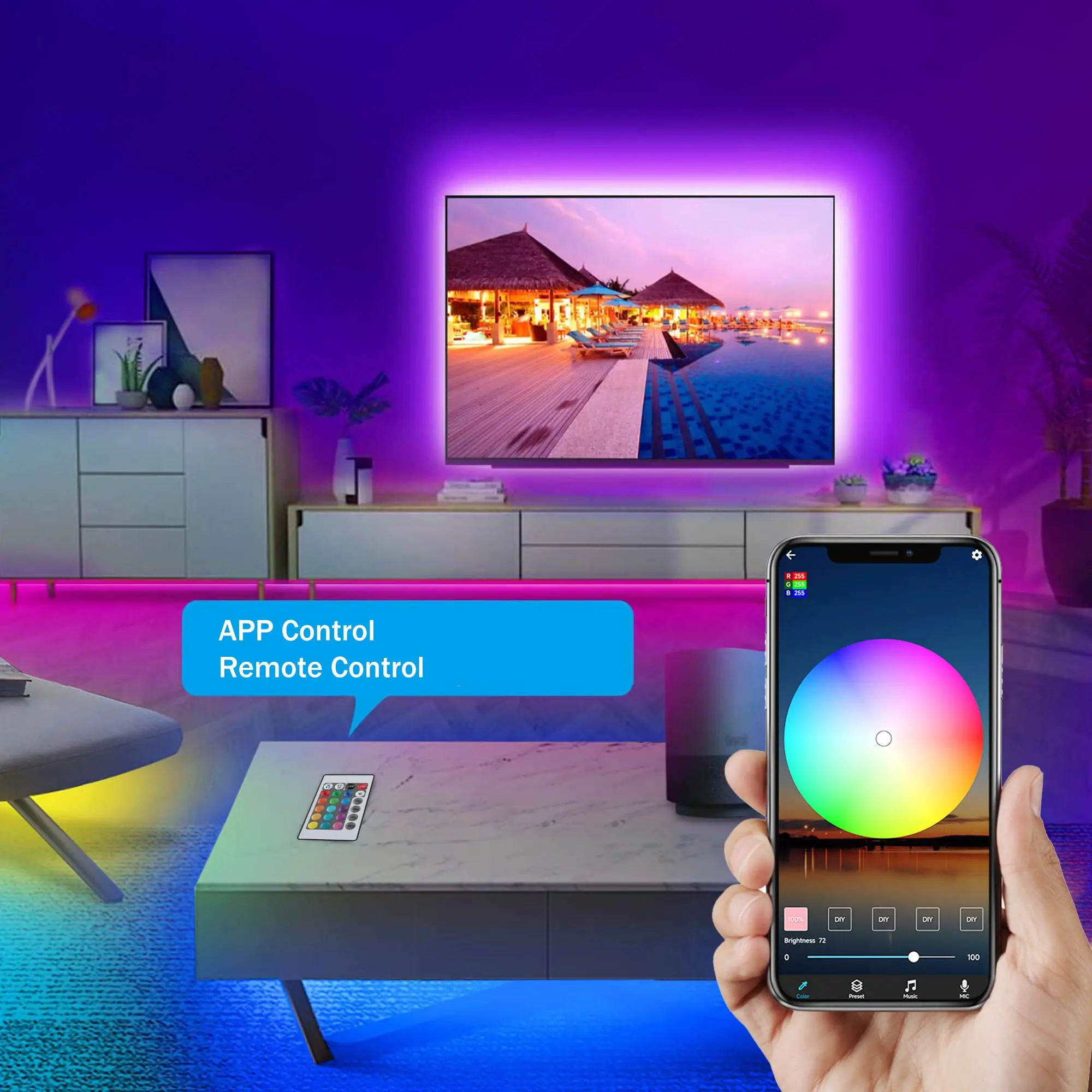 5 В USB RGB Светодиодная панель с приложением + пульт дистанционного управления синхронизация музыки COB 1 м меняющая цвет бар