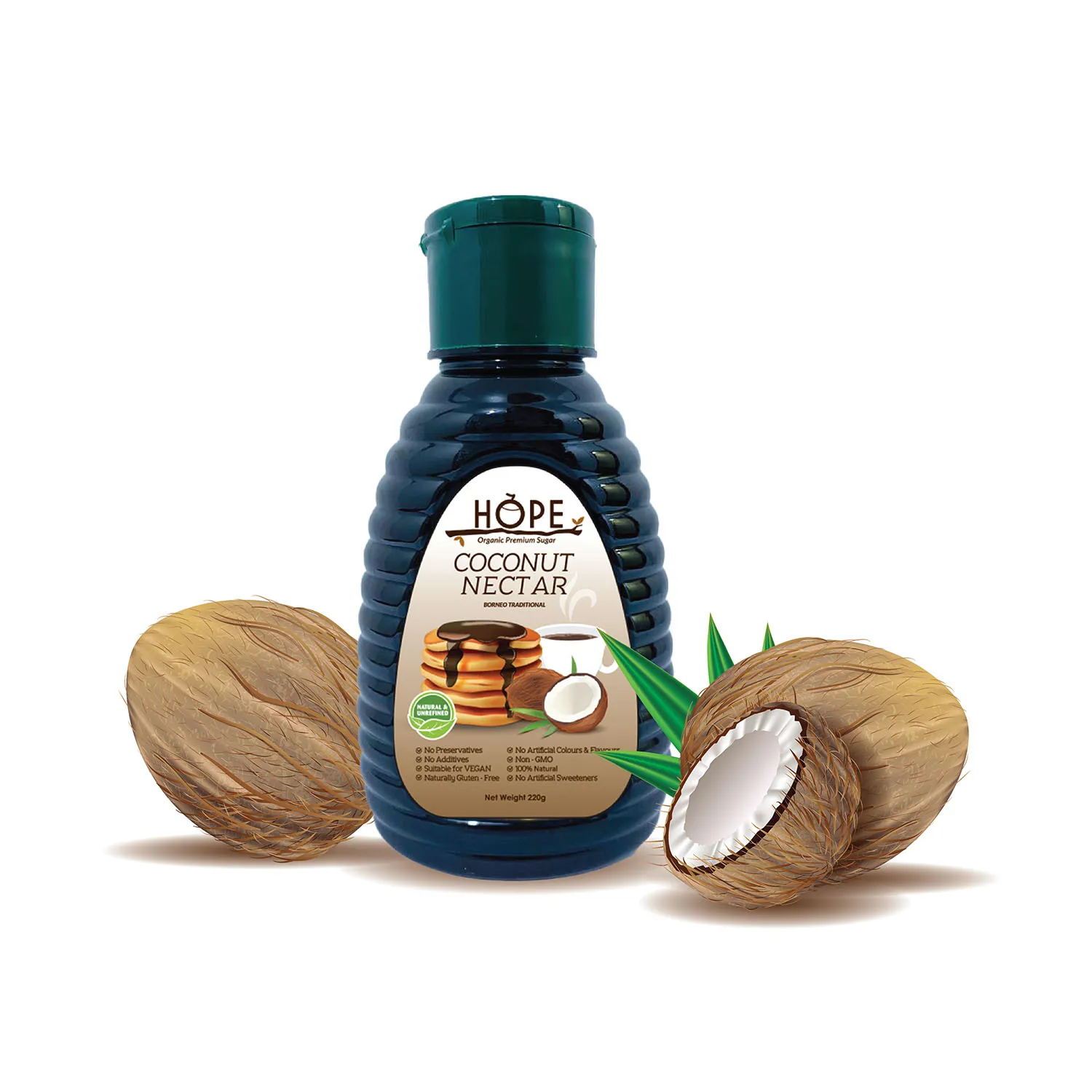 Malaysia Preferred Wholesales Supplier Halal Hope Coconut Nectar 220g Free from Preservatives & Gluten 100% Natural Health Sugar