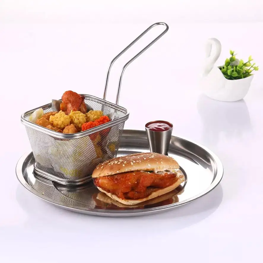 Fried chicken wings basket 304 stainless steel basket Fried sieve mesh sieve wheat round French fries Fried blue snack basket