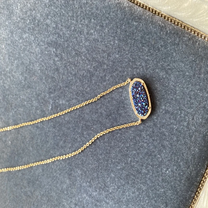 Fashion Elisa Pendant Necklace Jewelry Rhodium Plated for Women Druzy Necklace