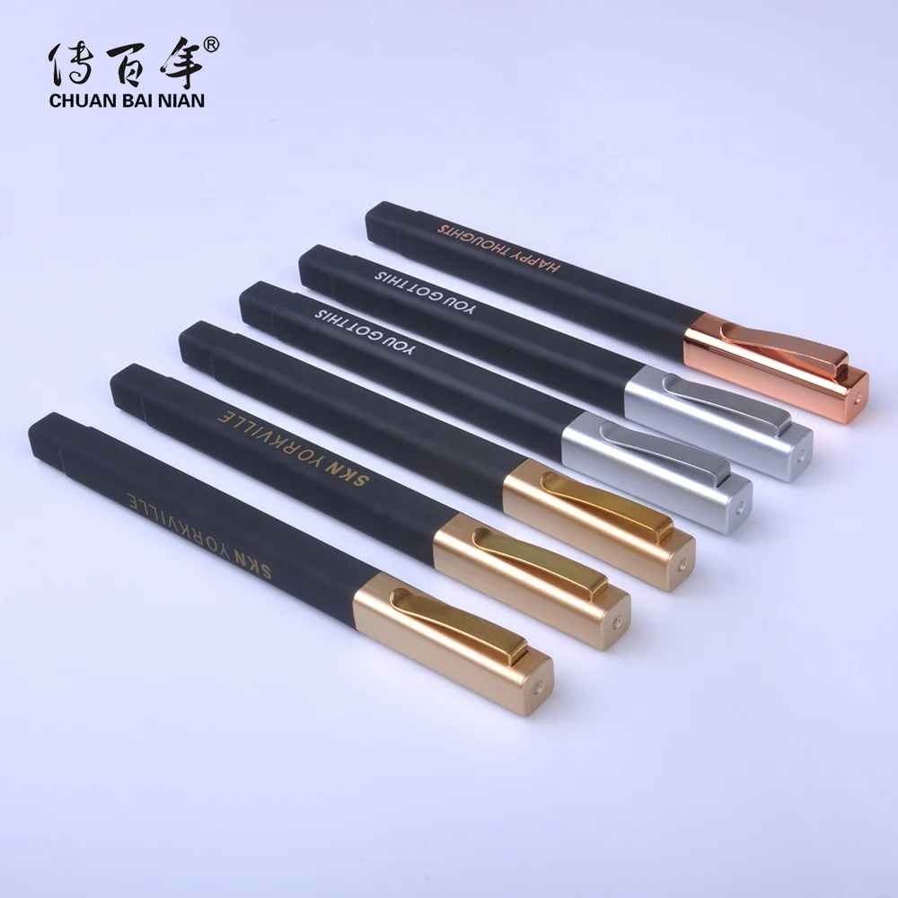 Hot Selling Cheap Hotel Square Ballpoint Pen with Custom Gold Logo