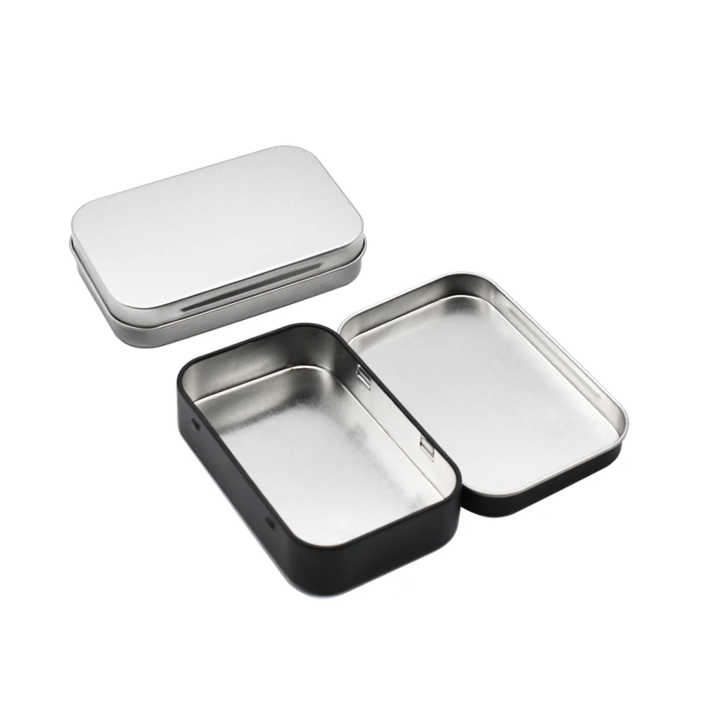 Gift Silver Square Rectangle Candy Packaging Hinge Tin Case Hinged Lid Metal Small Box Wholesale
