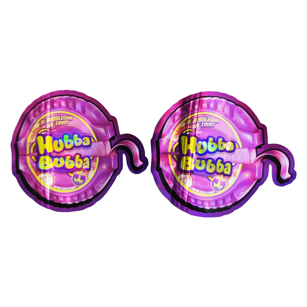 Custom Logo Resealable 3.5g 7g 14g 28g Waterproof Hologram Packaging for Gummy Candy Zip Lock Special Shape Mylar Plastic Bag