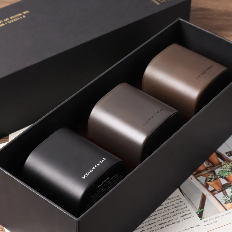 Amber Series Square Natural Soy Wax Scented Luxury Candle 3 Piece Gift Set for Sale