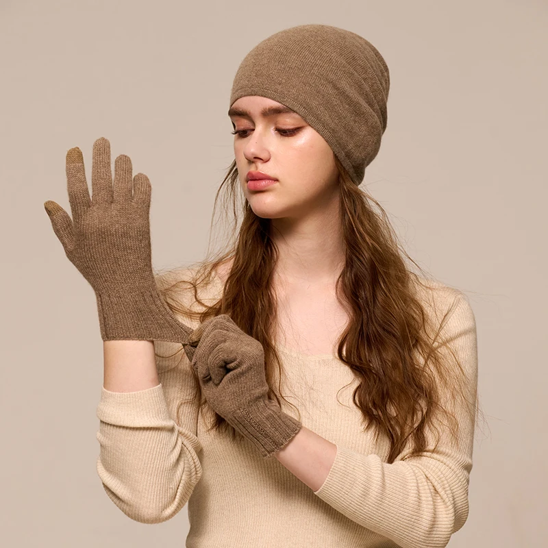 custom  knit cashmere gloves manufacturer wholesale winter plain color touch screen  Warm Men full finger Gloves