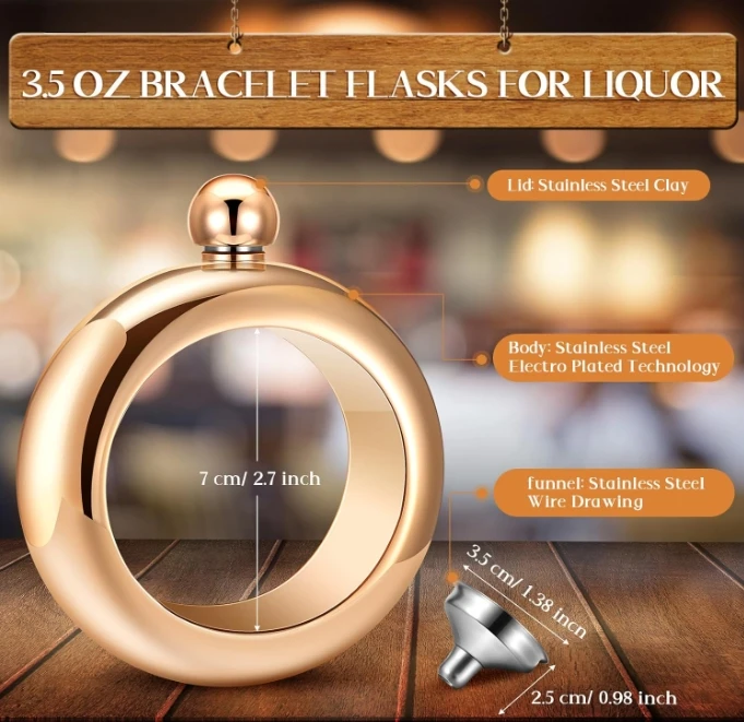 Bracelet Flask Bangle Flasks Creative Stainless Steel 304 Steeland Hip Flask Funnel Set For Women 3.5 oz Whiskey Bottle