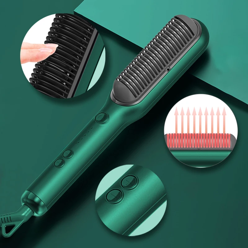 2023 negative ion ptc ceramic flat iron electric hot 2 in 1 hair straightener and curler brush comb