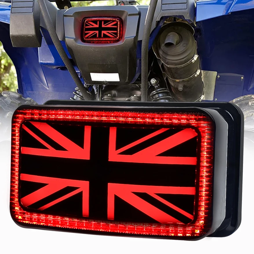 OVOVS Play& Plug UK Flag Led Tail light With DRL Brake Light For Yamaha Grizzly Smoked Lens ATV Tail Light