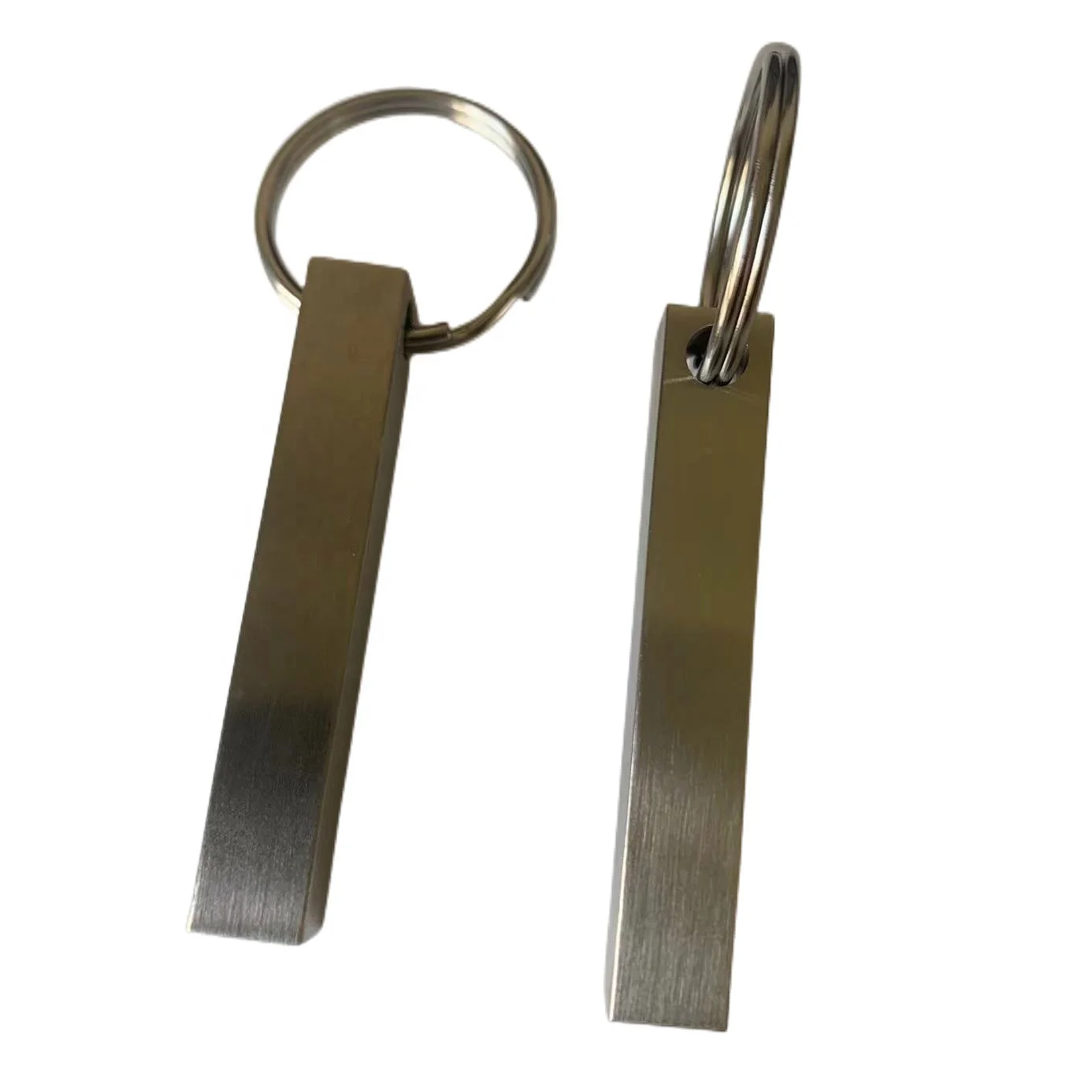 304 stainless steel brush finish cube keychain Gift Key chains key rings hook Custom logo Laser Engraved Bar Keychain