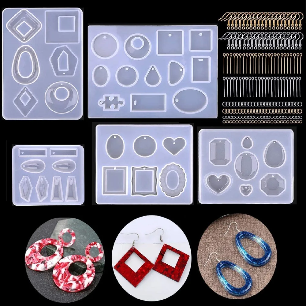 190pcs Earings Jewelry  Silicone Resin Molds for DIY Casting  Handmade Jewelry Making tool kit