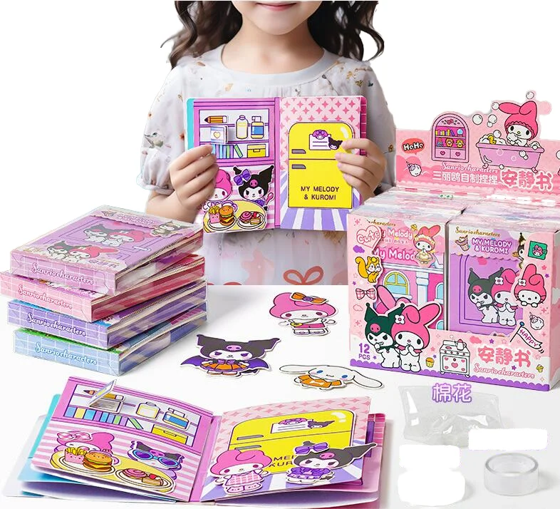 XUX 6 Styles 3D Mini DIY Book Stickers Kawaii Kuromi Melody Series Quiet Education Student Girl Toys Early Learning Books