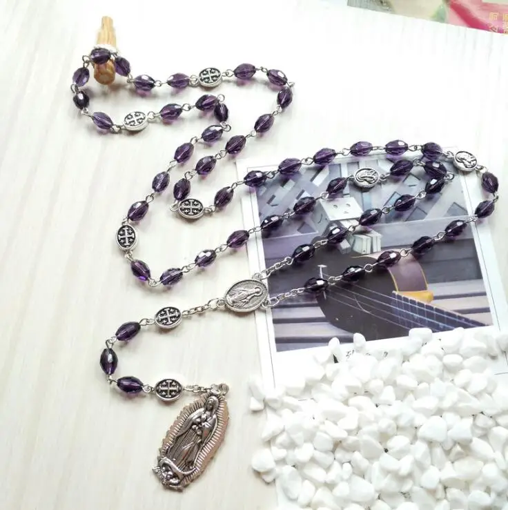 Amethyst rose rosary beads Catholic virgin seven bitter Rosary Prayer Necklace