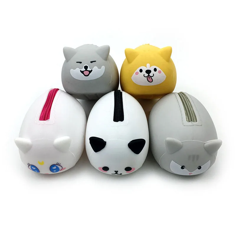 Silicon Pencil Case Cute Animal Face Pen Bag Kawaii Makeup Pouch Zipper Pencil Bag School Stationary Supplies