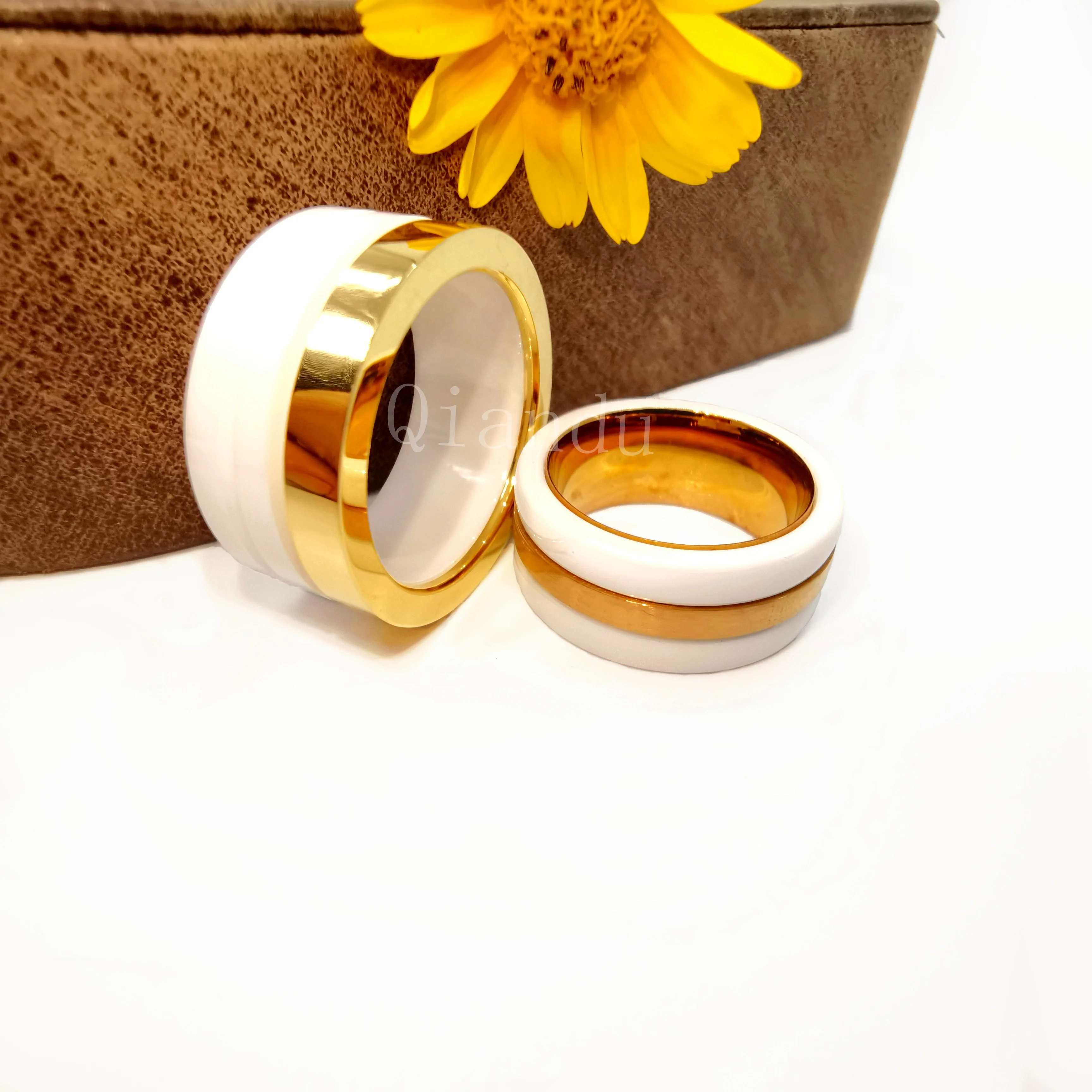 2023 Valentine 18k Gold Plated Wedding Ring for Men Eternity Band Ring Reinforced Ceramic Stainless Steel Jewelry