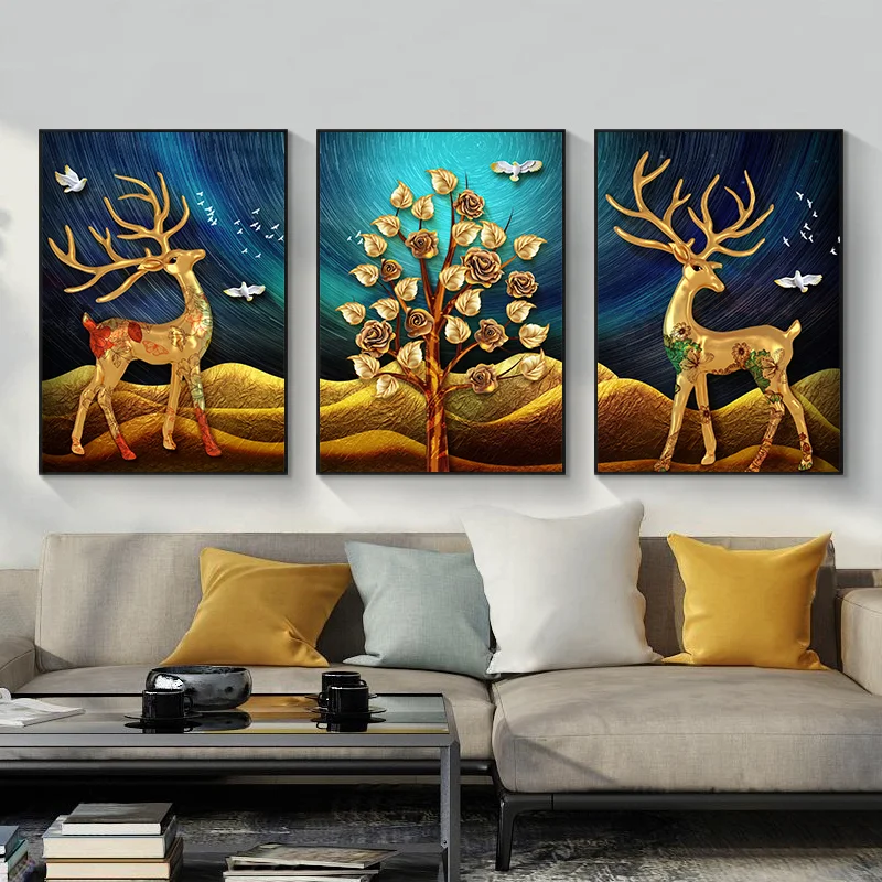 Chinese Rich Tree Elk Canvas Art Posters Prints Canvas Painting Wall Art Pictures for Home Cuadros Decorative Frameless