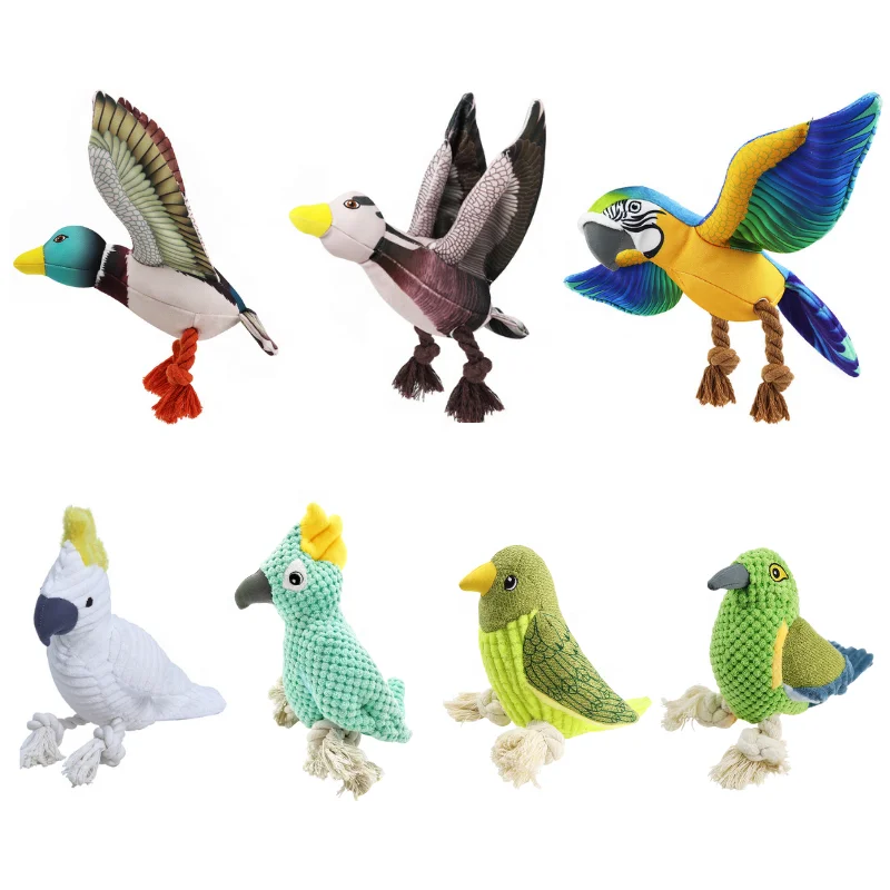 2022 Parrot Goose Pigeon Shape Pet Plush Toy Squeaky Interactive Stuffed Dog Toys