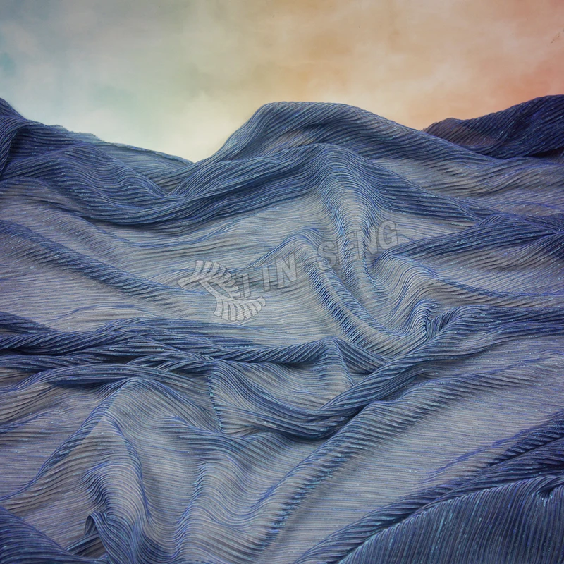 Ombre Navy Knitted Lurex Fabric for Sari