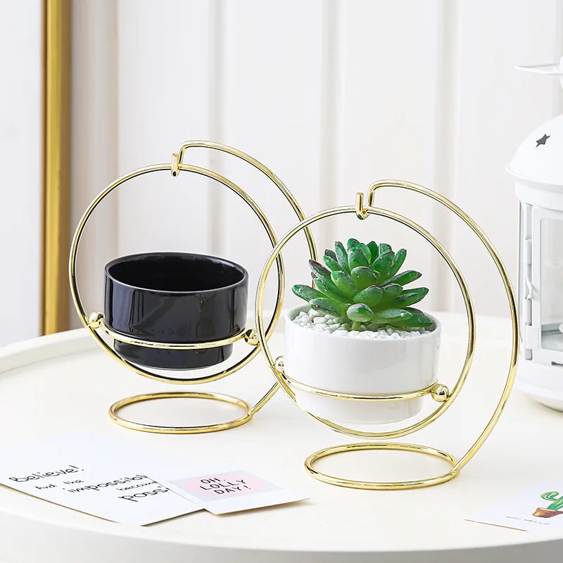 Nordic ins home succulents iron frame ceramic flower pot set
