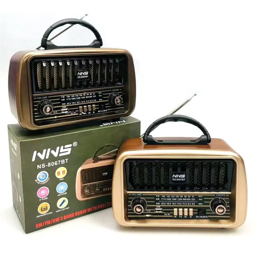Retro radio NS-8067BT portable am fm sw wireless radio rechargeable wooden finish old style radio