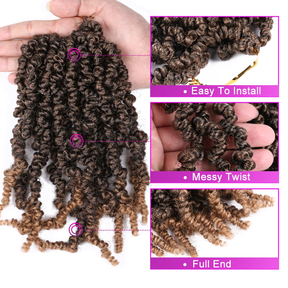 Hot sell Curly Pre-twisted Spring Twist Hair 10 inch Pre-Twisted Passion Twist Crochet Braids Kinky Bomb Spring Twist Hair