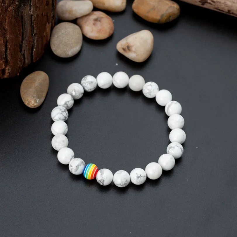 Trending hot products unisex white turquoise matte stone rainbow gay stone bead bracelet