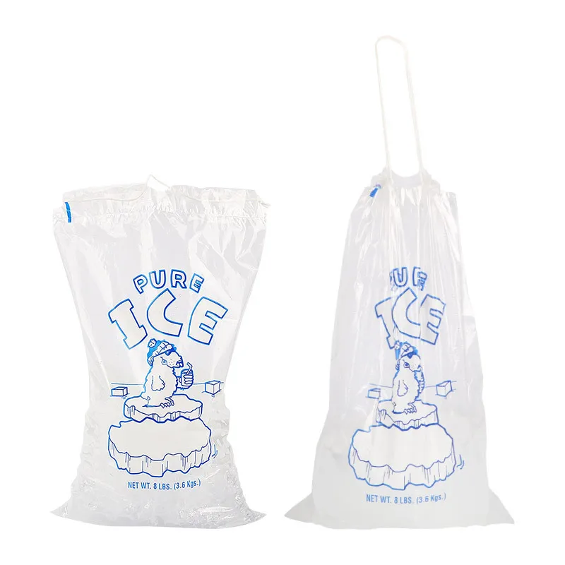 High Quality Hot selling Ice Cooler  Storage 10 Lb Disposable Draw String Bags Freezer Plastic Ice Cube Bags