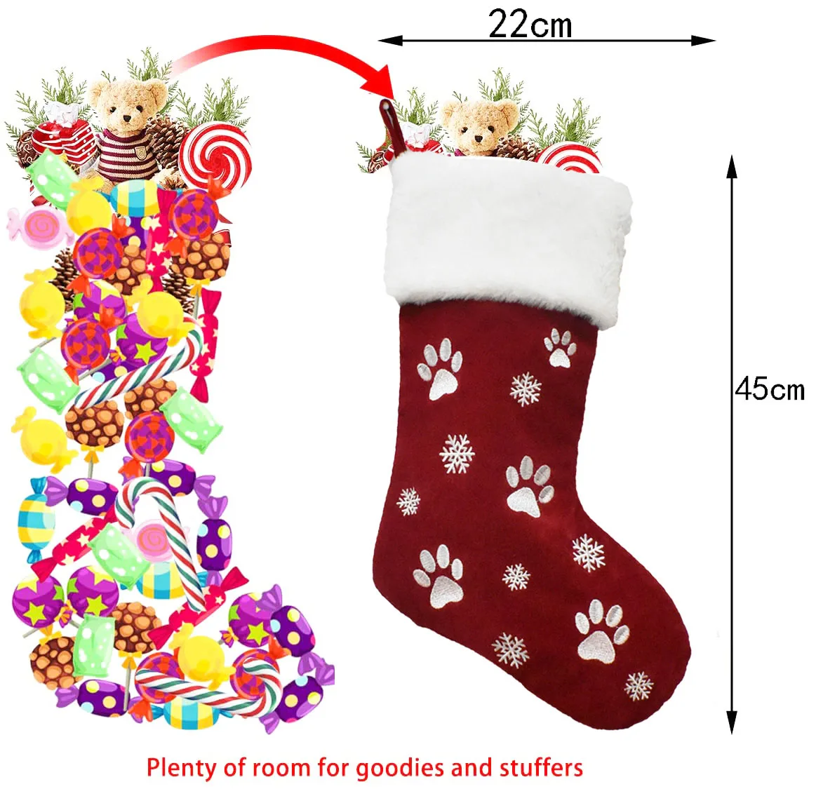 Christmas Stocking Personalized Red Green Stockings With Paw Prints Around Christmas Stocking Pet Paw
