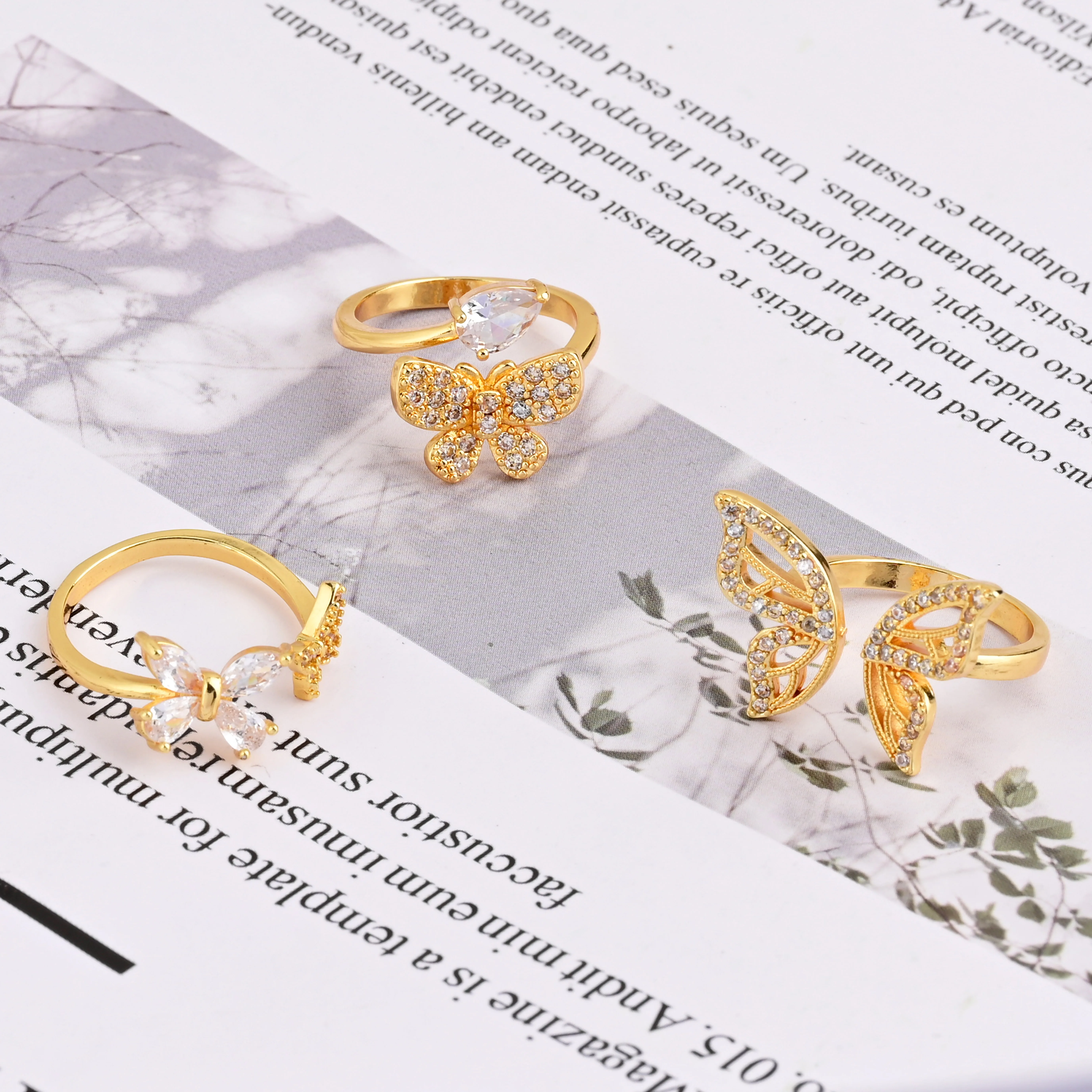 Fine Jewelry women ring set 18k gold gemstone colored moissanite ladies finger  Butterfly style ring