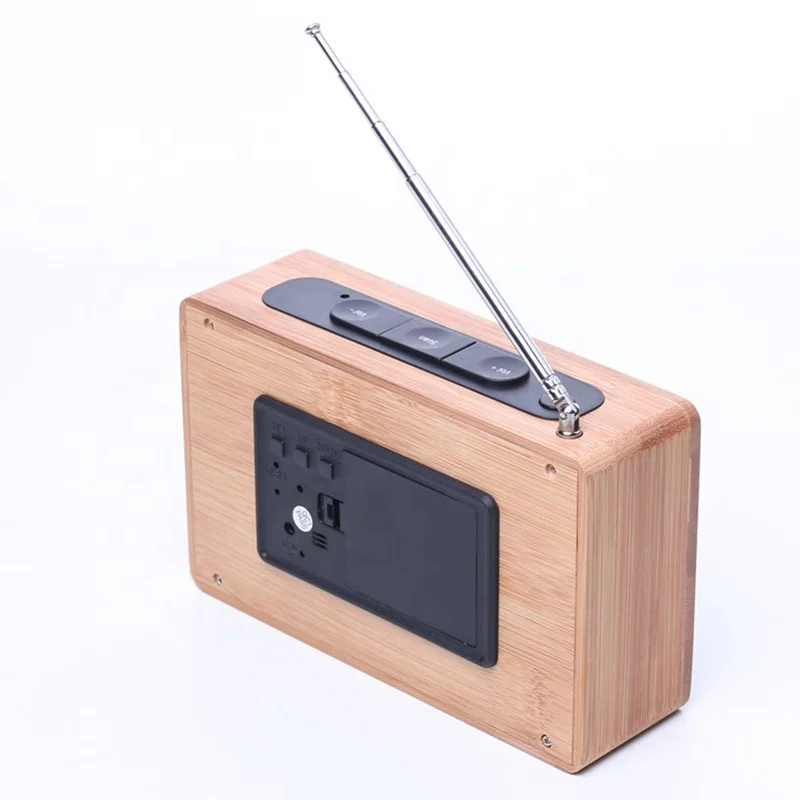 KH-WC013 Natural Bamboo LED Desk Table Retro Digital FM Alarm Clock Radio for Promotion Gift