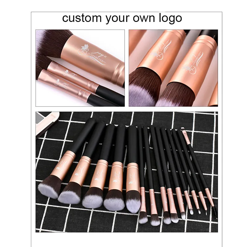 Beiqili Black 14 pc Natural Goat Pony Hair Professional Makeup Brushes Private Label Wholesale Makeup Brush Set Pincel Maquiagem