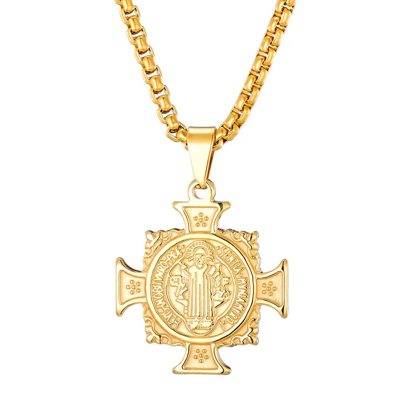 2019 Hot Stylish Stainless steel Catholic saint Benedict  cross bible Jesus exorcist necklace for men women