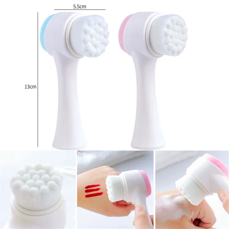 Soft Face Cleansing Brush Double-Sided Facial Cleanser Blackhead Removal Pore Cleaner Exfoliator Silicone Face Scrub Bru