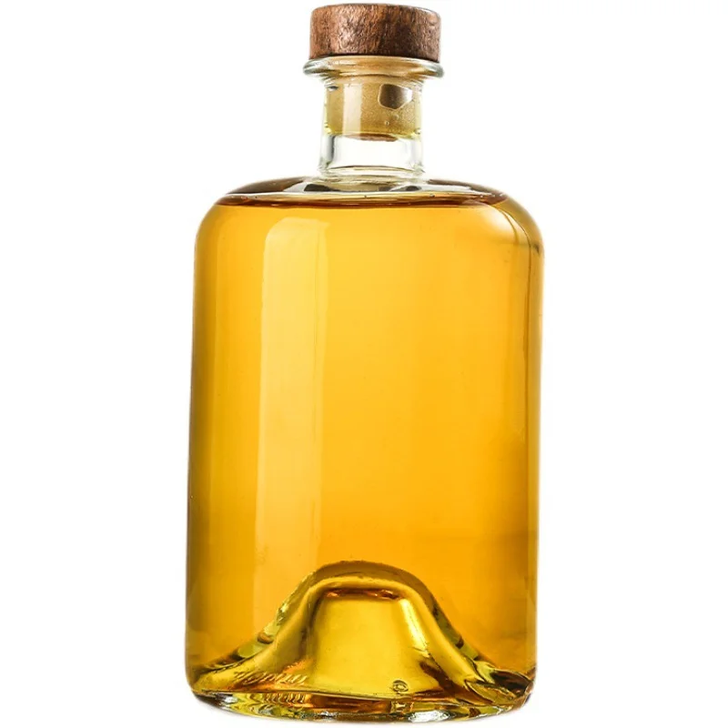 200ml 375ml 500ml 750ml 1000ml Round Empty Flint Glass Tequila Liquor Wine Gin Whisky Vodka Glass Bottle with Cork Lid