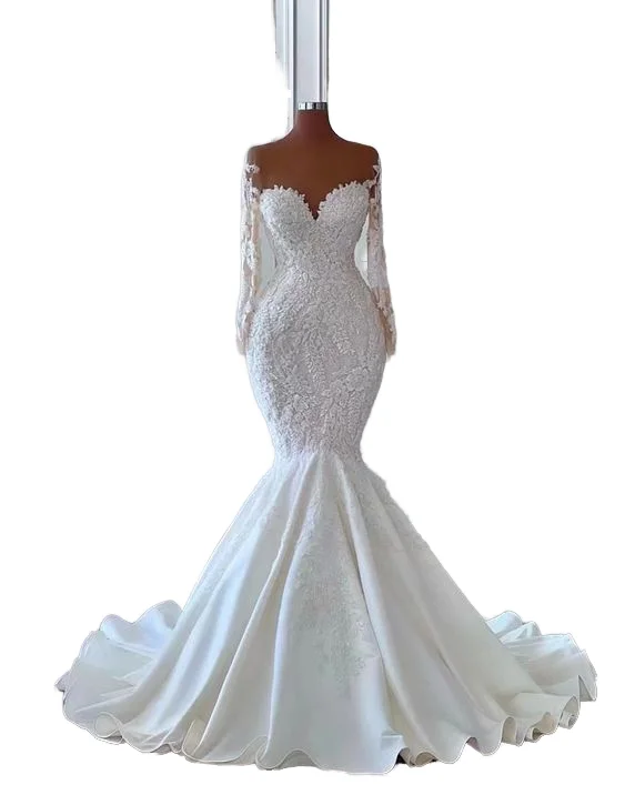 S8902F 2024 кружевное платье для невесты с длинными рукавами и принтом в виде шлейфа элегантное Королевское свадебное