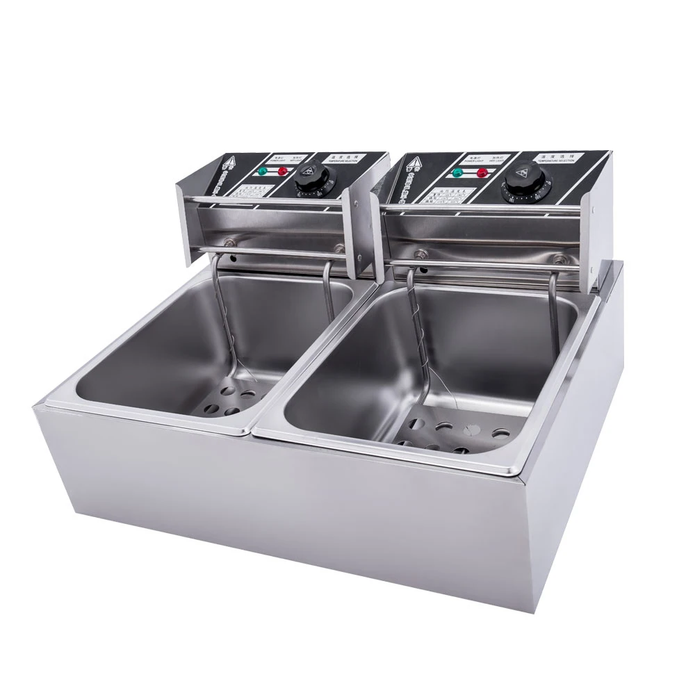 6L+6L Electric Stainless Steel Double Tank Fryer Stainless Steel Broast Chicken Fryer
