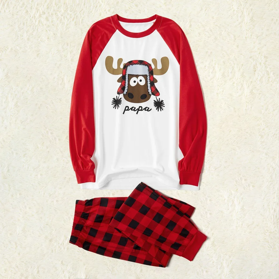 
2021 Christmas Family Matching Clothes Outfits Fashion Plaid Print Pajamas Set Cartoon Animal Elk Sleepwear For Men Women Baby 