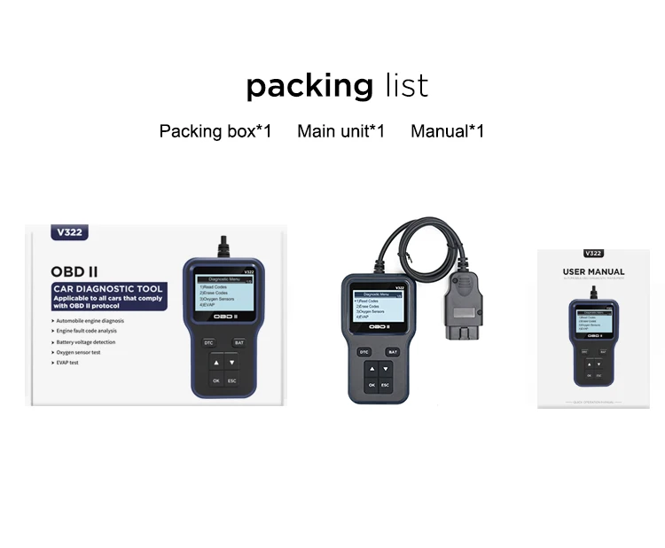 V322 Automobile Fault Diagnostic Universal OBD II Car Scanner Car Code Reader Fault Detector Elm327 Car Diagnostic Instrument