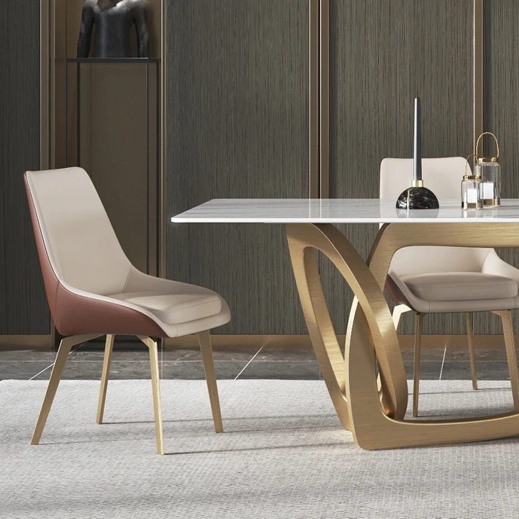 Wedding Modern Marble Gold Dining Tables Set Metal Base Rectangle Sintered Stone Dining Table New Designs Dining Room Furniture