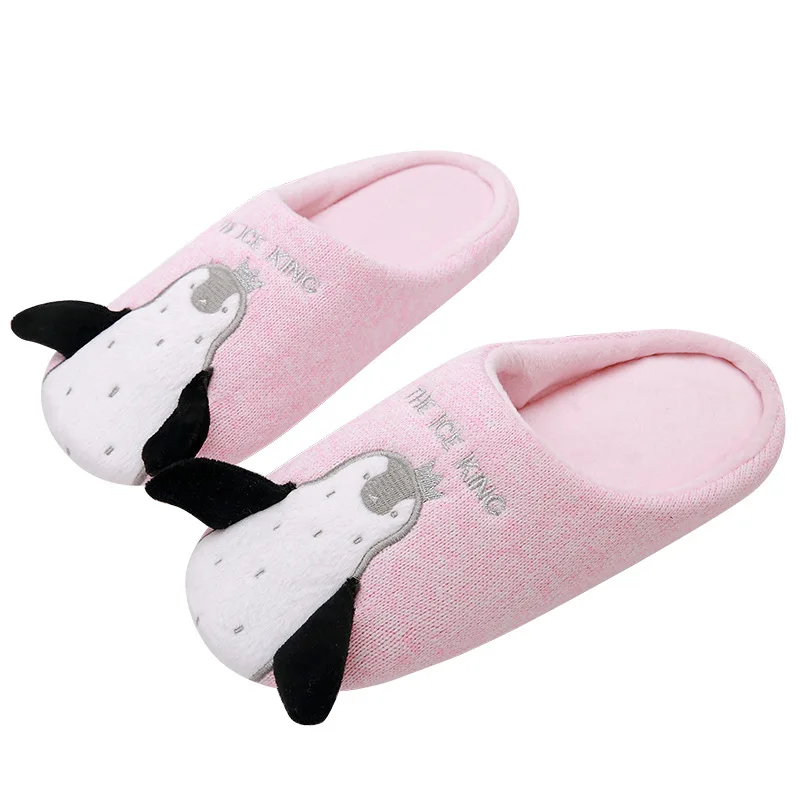 
Wholesale new design anti slip ladies pantuflas cartoon cute penguin soft furry warm house slippers for women 