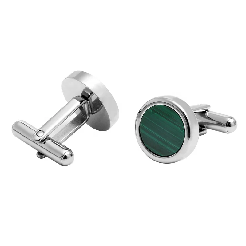 Factory directly sale wholesale price stainless steel and malachite stone round shirt cufflinks