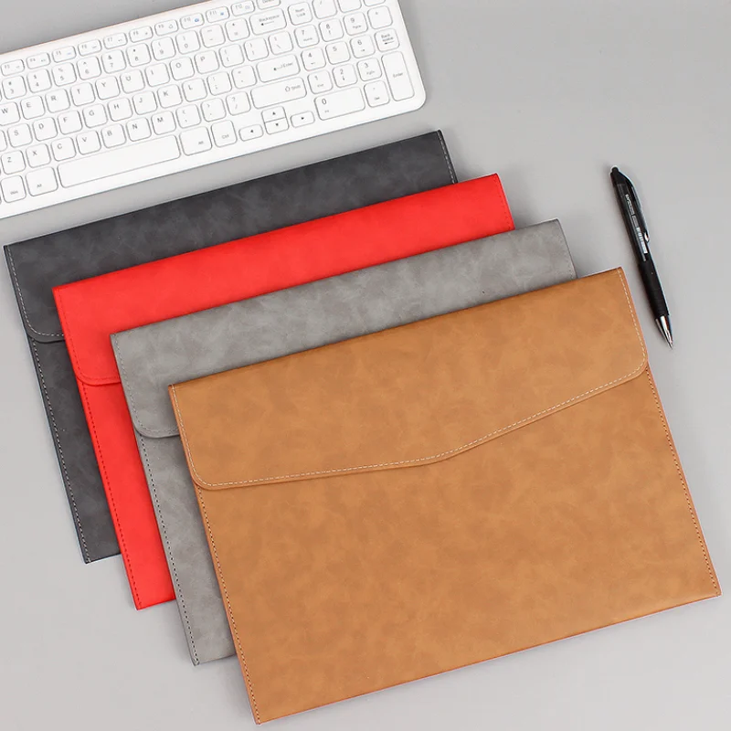 A4 Paper Document Holder Large Capacity PU Leather File Bag Durable Office Document Organizer Briefcase