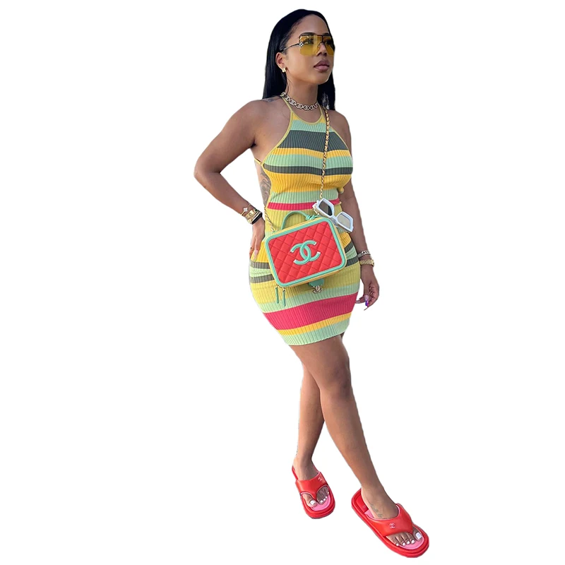 Nibber K22D18144 2022 Multi Color Dresses Casual Sleeveless Halter Sexy Dresses Women Lady Elegant Womens Dresses.