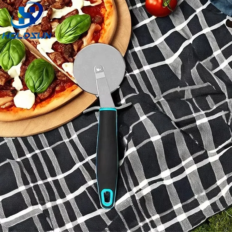 Custom Logo Food Safe Stainless Steel Manual Round Cake Pizza Food Cutter Rolling Wheel with Comfortable Rubber Handle