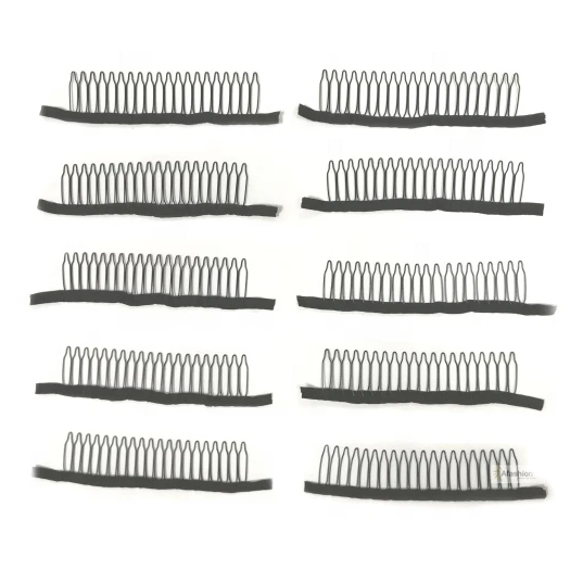 Long wig comb with 20 teeth Black wire clips hair full lace wig combs snap cap hairpiece accessories styling tools