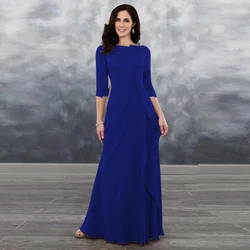 Pleated Lady Wedding Party Dress Three Quarter Sleeve Lace Chiffon Mother Of The Bride Dress